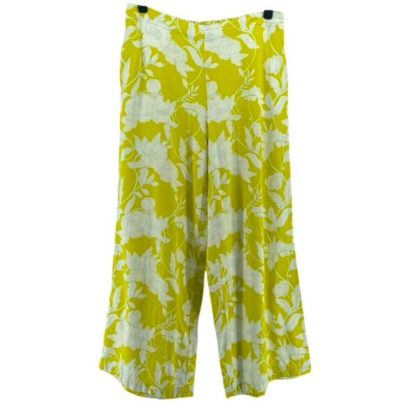 Marc New York Chartreuse Floral High Waisted Wide Leg Crop Pants M Linen Blend - Picture 1 of 13